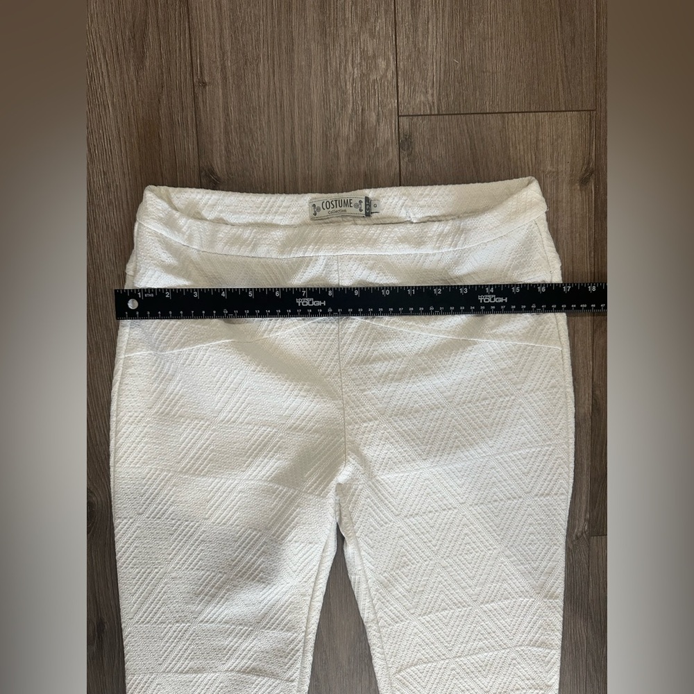 White Textured Boot-Cut Bell Bottom Flare Pants with Subtle Pattern - Picture 9 of 15